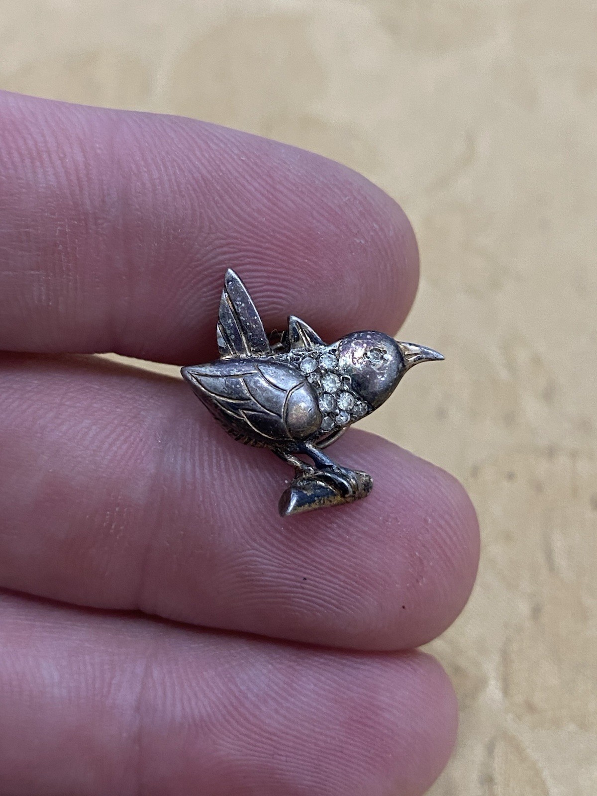 Tiny Vintage 835 Silver Signed Charm Pendant Swirl Back Bird Piece