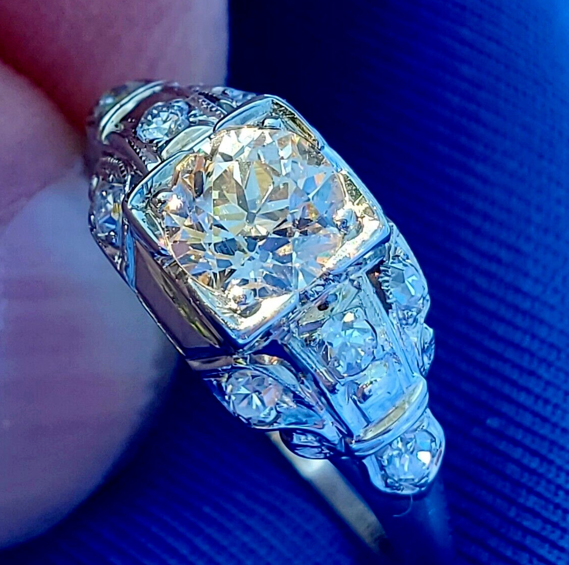 Original EARTH MINED DIAMOND ART Deco Engagement Ring SOLID 18K GOLD Solitaire 7