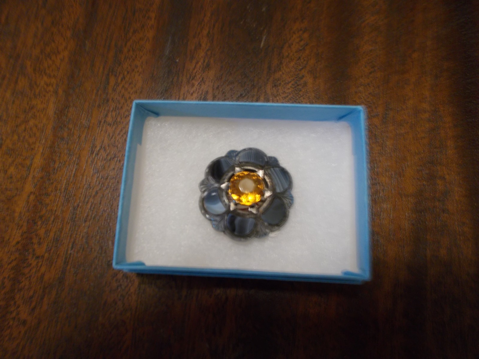 Antique Victorian Scottish Silver/Agate Brooch Pin With Deep Orange Cairngorm