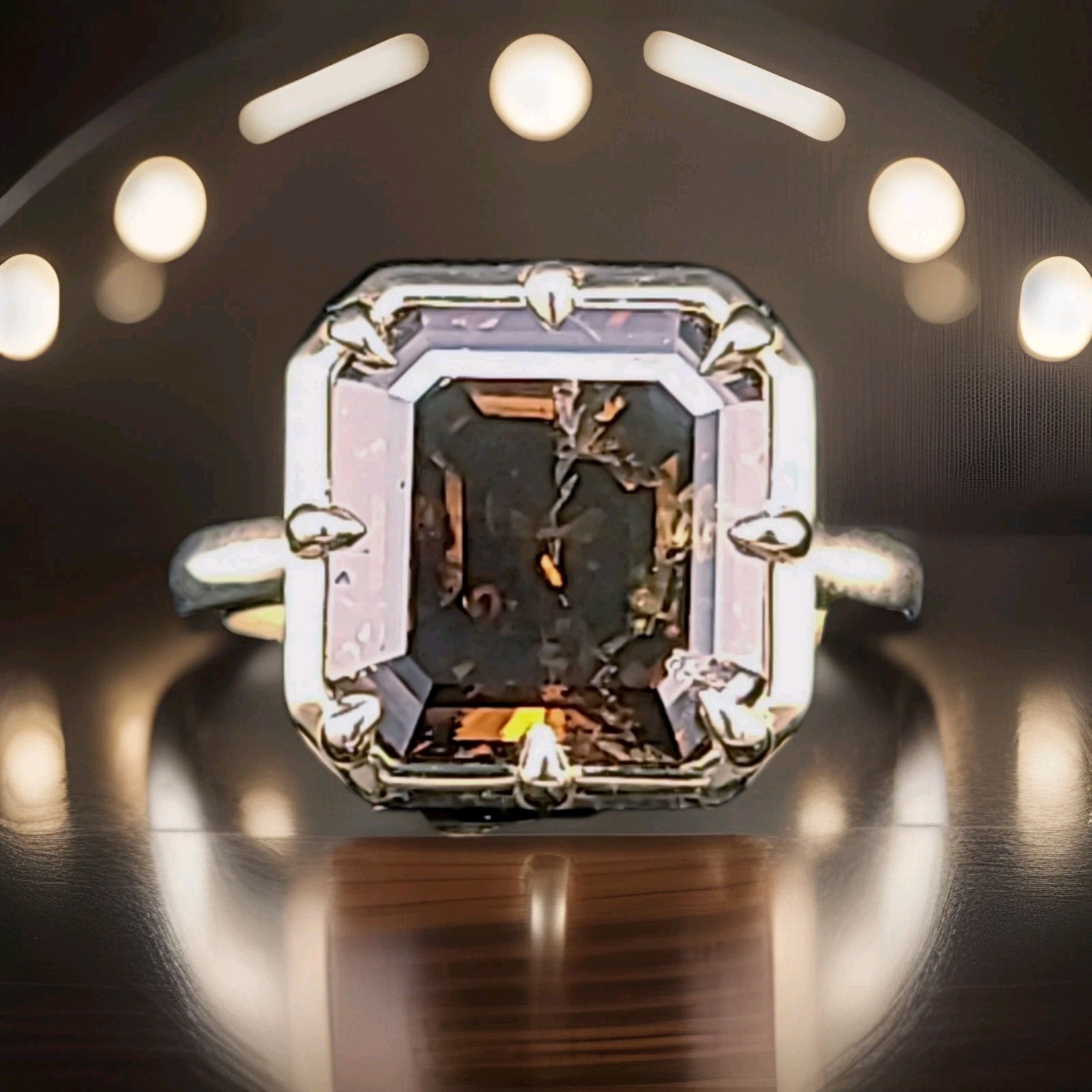 14k Yellow Gold Engagement Ring 4.46ct.Natural Asscher Cut Champagne Diamond