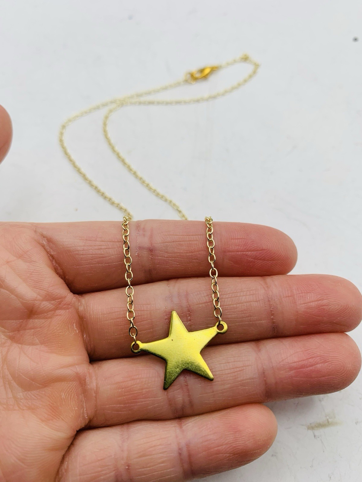 Vintage Gold Tone Celestial Star Charm Dainty Everyday Dainty 16” Necklace