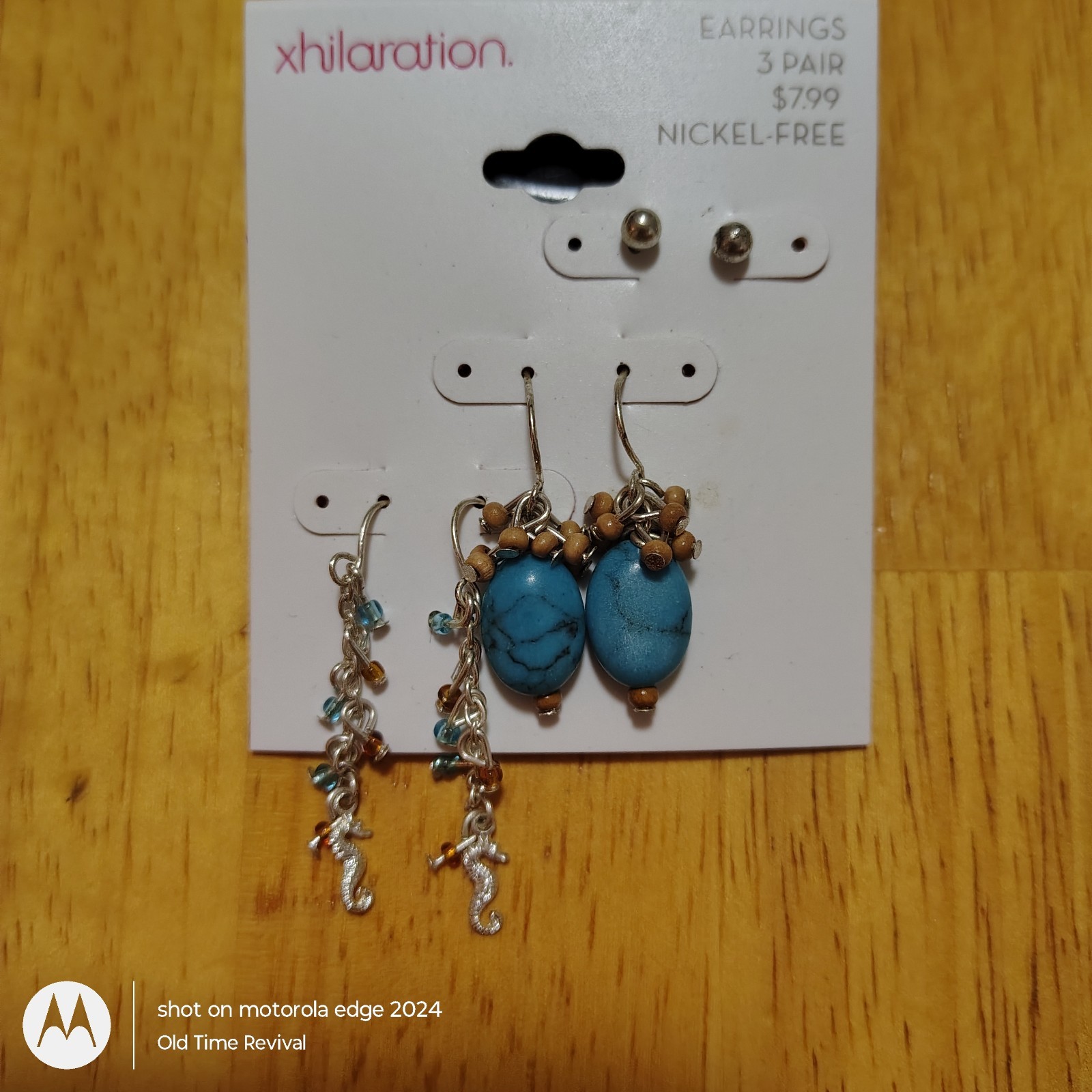 Xhilaration 3 Pair VTG Earring Set Faux Turquoise Seahorse Nickel Free NOS Y2K