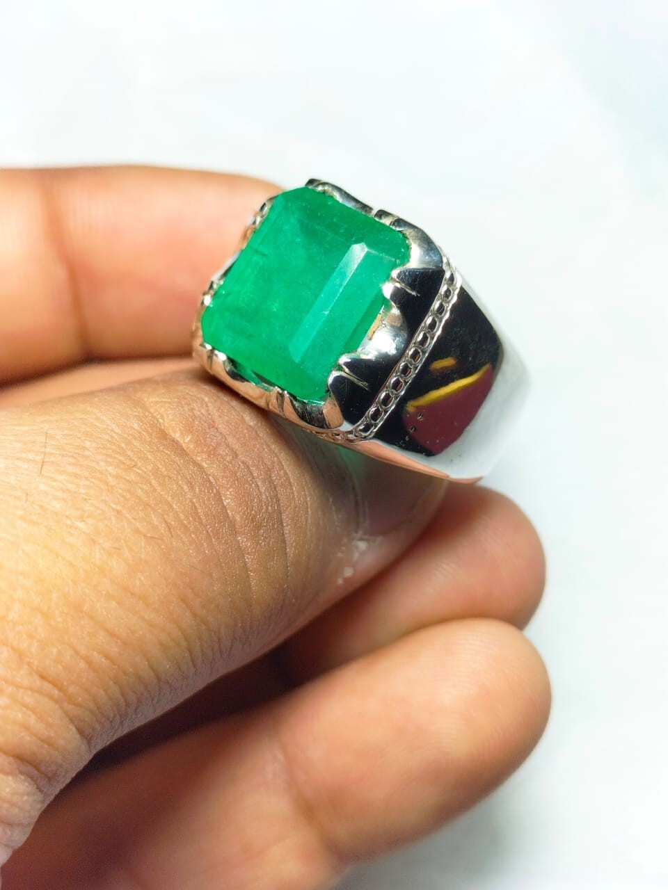 Natural Emerald Stone Baguette Cut Emerald Ring Silver 925 Ring Gift Ring