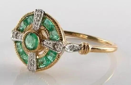 2Ct Art Deco Style Lab Created Diamond & Emerald Engagement 14K Gold Finish Ring