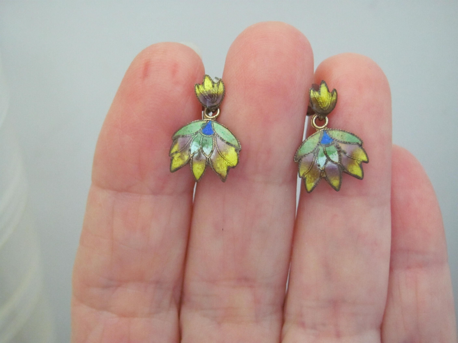 Vintage Earrings Enamel Flowers Silver Gold Guilded Dainty Birthday Anniversary