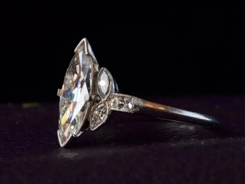 Art Deco Style 2.25Ct Lab Created Diamond Engagement 14K White Gold Finish Ring
