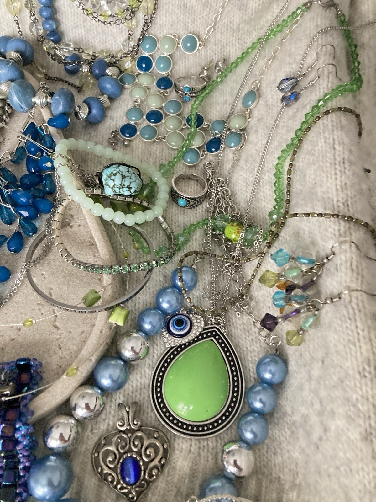 Vintage & Modern Costume Jewelry Lot Curated Collection ALL WEARABLE Blues