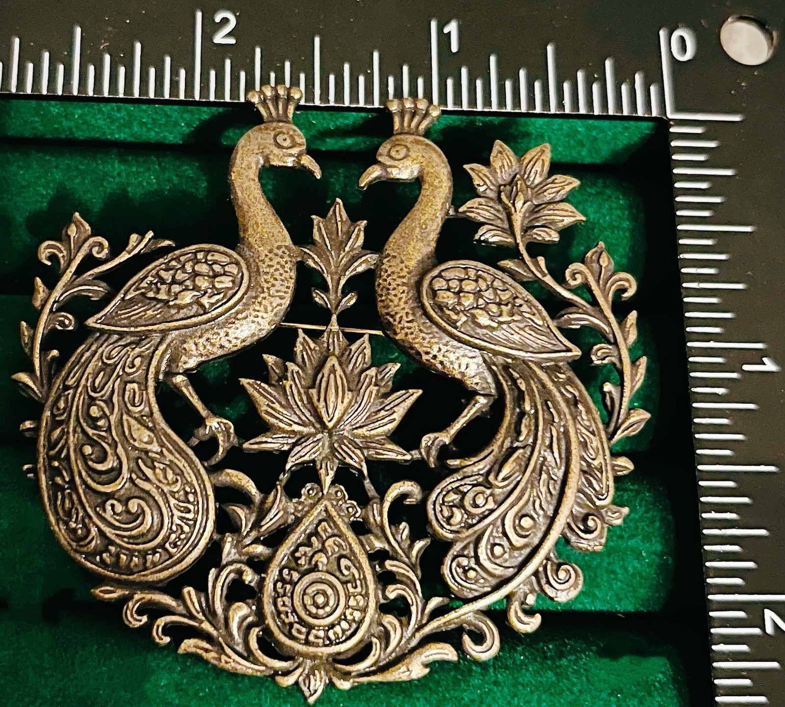 Vintage Bronze Double Peacock Brooch Pin Lotus Flower Ethnic Boho Jewelry Gift