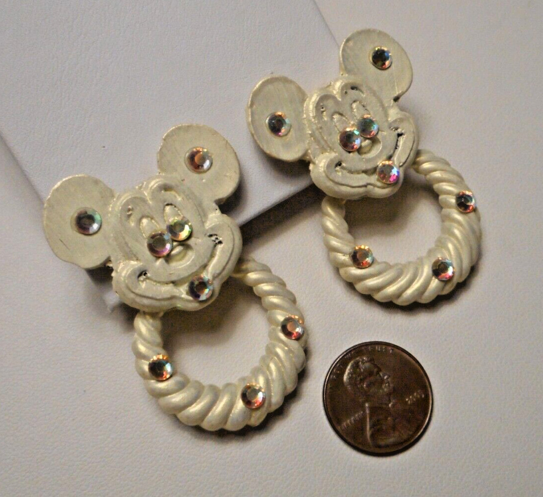 Jeff Lieb Rhinestone Jeweled Mickey Mouse Clip Earrings w Detachable Hoops