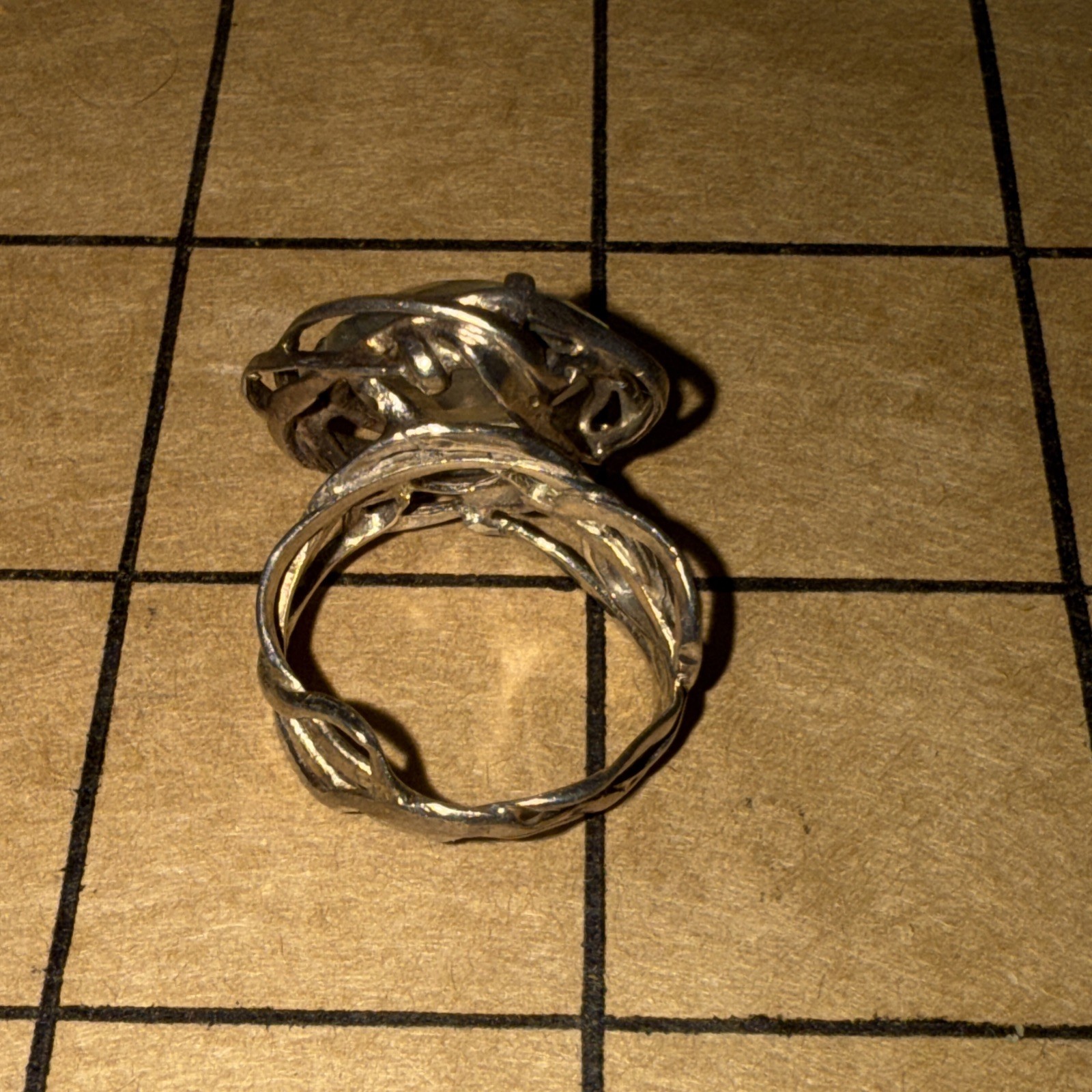 UNKNOWN STONE VINTAGE BRUTALIST MODERNIST STERLING SILVER RING SIZE 5.5