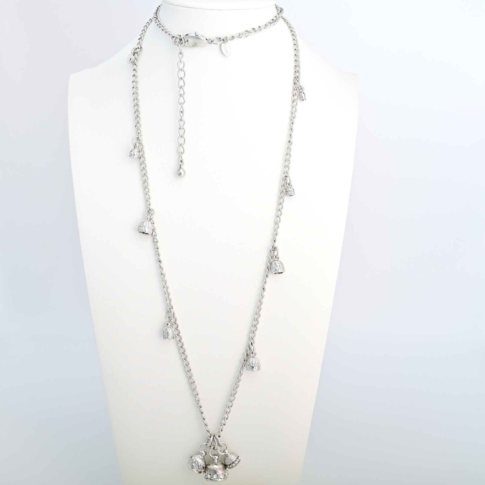 CHICOS Original Vintage Signed Silver Tassell Charm Drop Pendant Estate Necklace