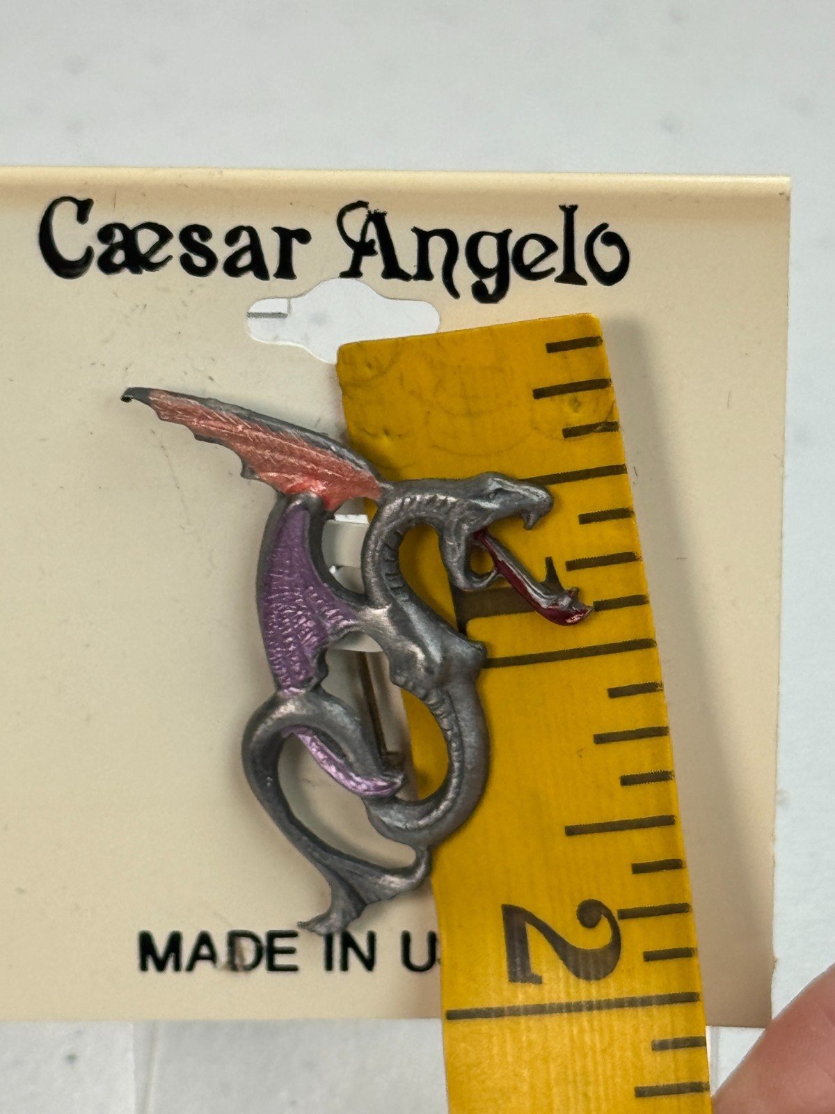 Vintage Brooch Caesar Angelo Dragon Fantasy Creature Made In USA y2k 90s 80s