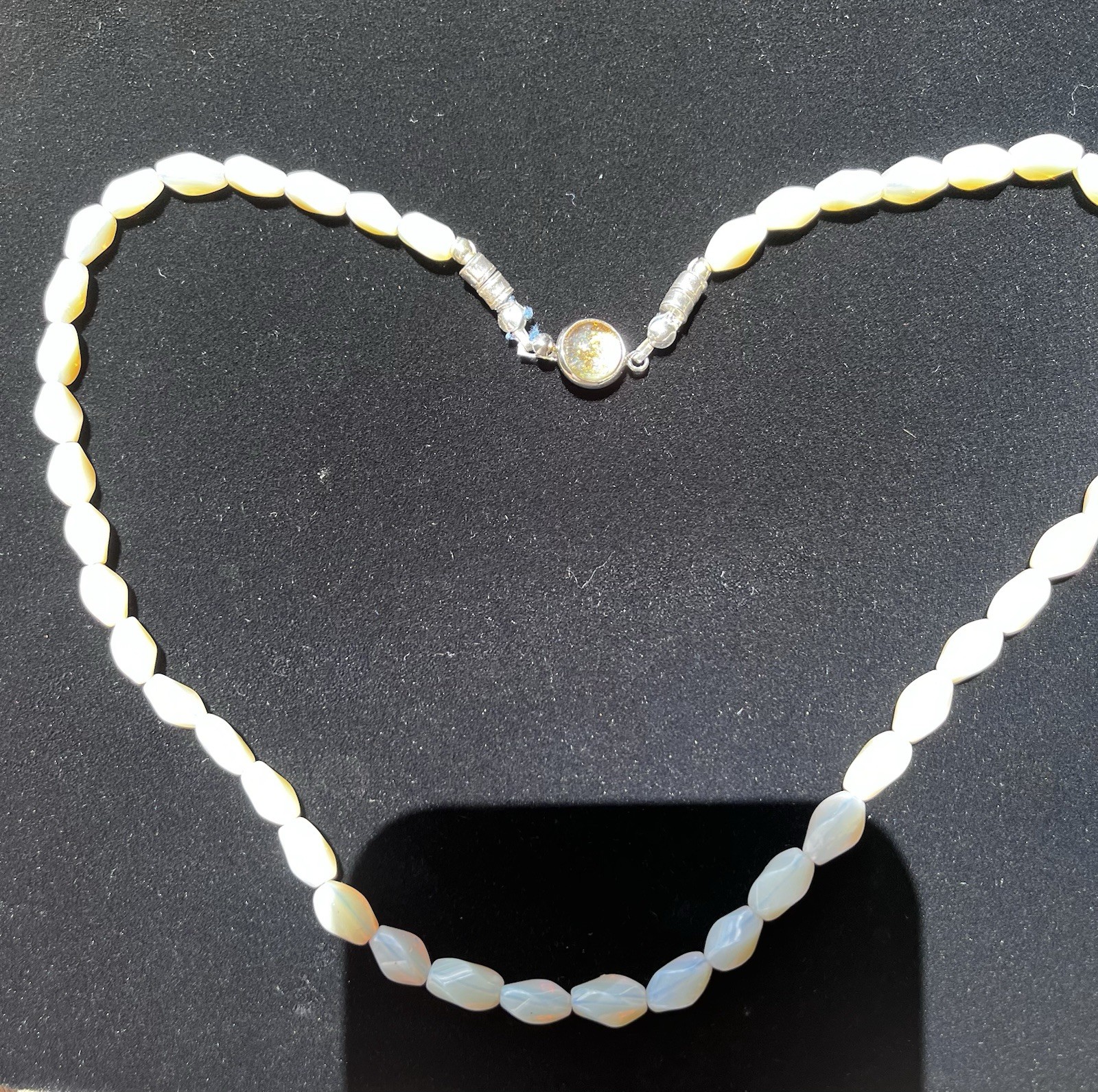 Vintage Australian Opal Bead Necklace 17” Silver Clasp Good Quality Opal Beads