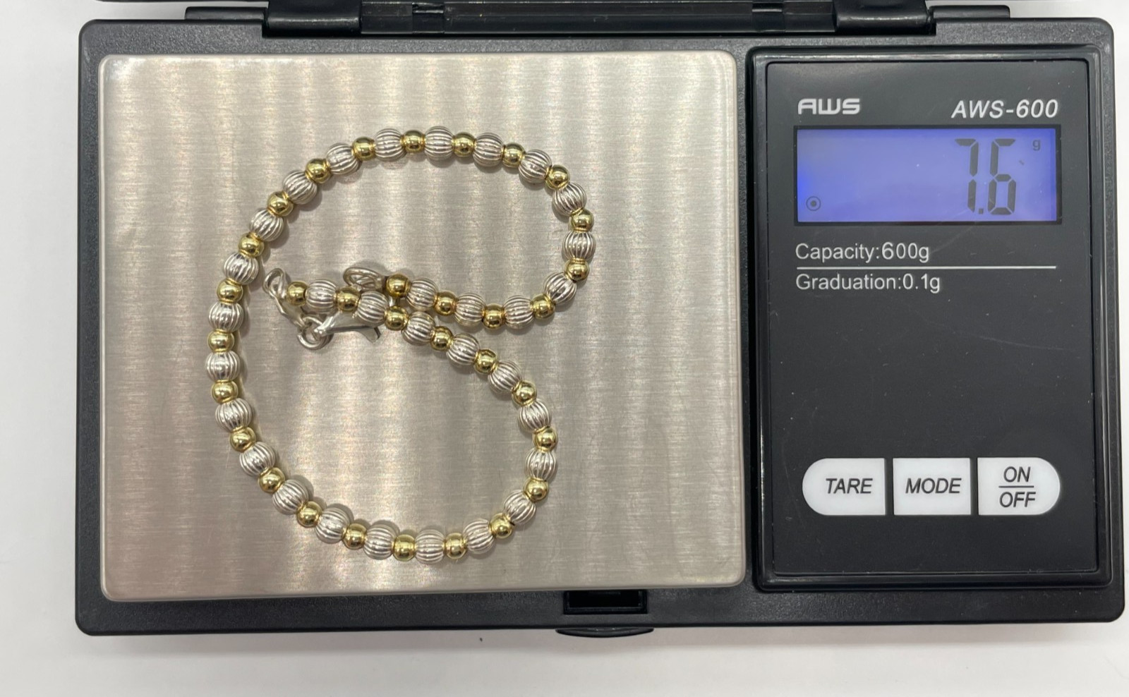VTG Italy 925 Sterling Silver & Gold-Filled Fluted ball bead bracelet 8″