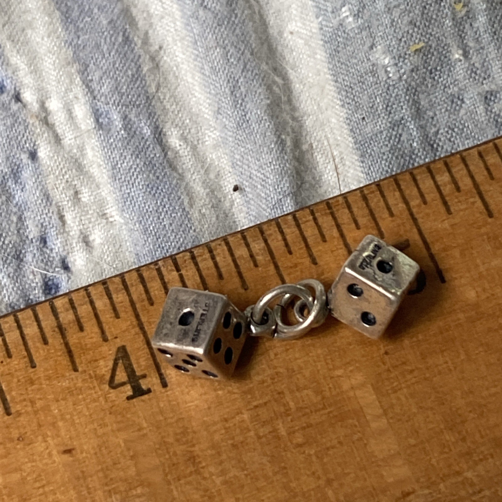 Vtg Solid Sterling Silver Lucky Dice Charm Pendant Casino Gambling 925