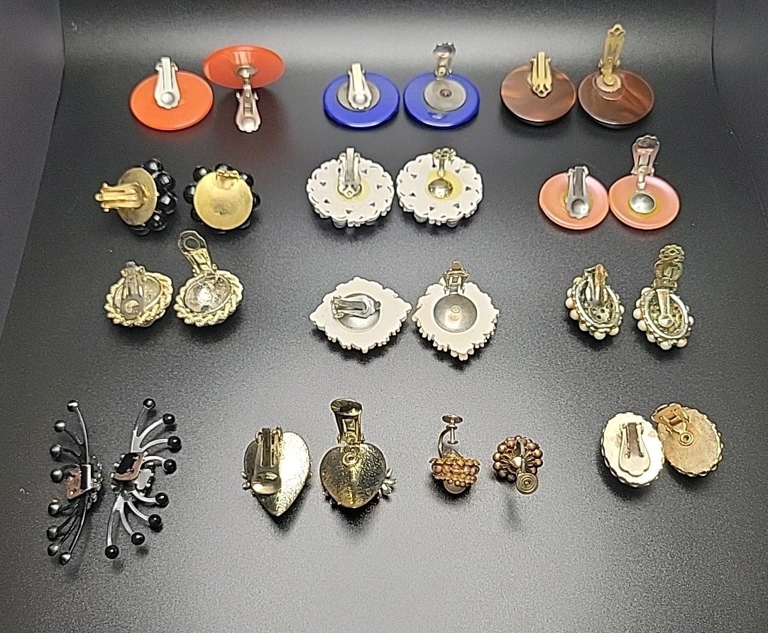 Vtg 1950s 1960s Clip On Earring Lot 13 Pairs Japan Hong Kong Beaded Cluster MCM