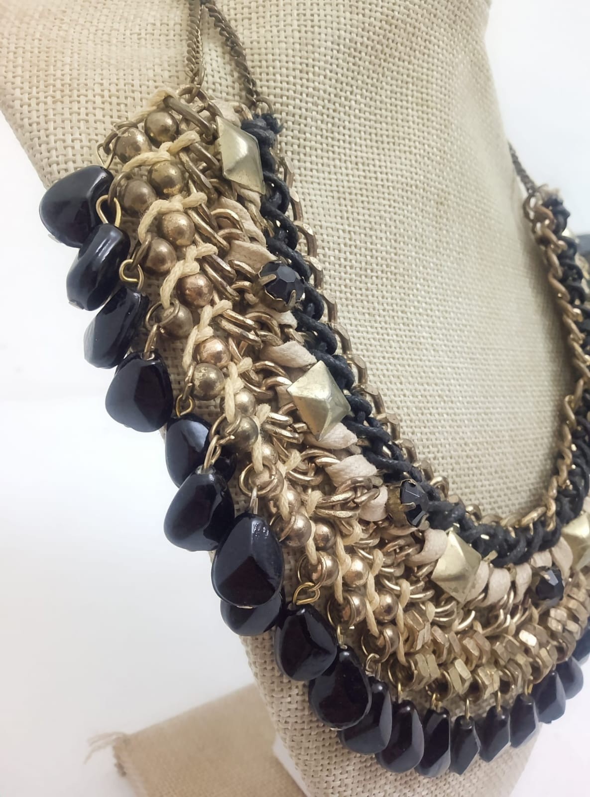 Luxurious multi-layer necklace ZARA Vintage Handmade stones Golden chains Woven