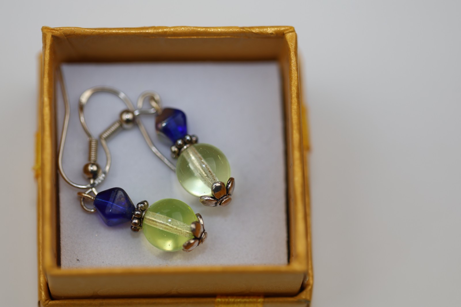 Blue and Light Green Gemstones Dangle Earrings Sterling Silver