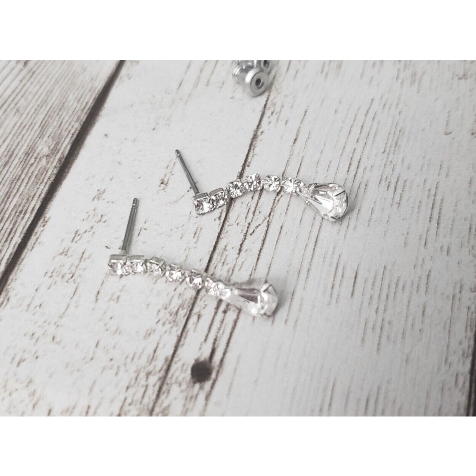 Vintage Stud On Earrings Clear Gem Dangle 1″