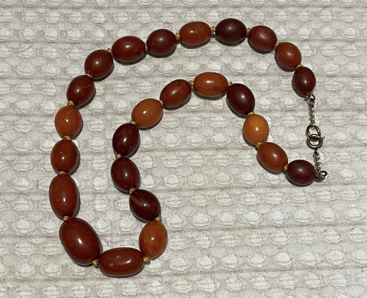 Rare Antique Dark Amber Butterscotch Necklace With Gorgeous Details And Swirls