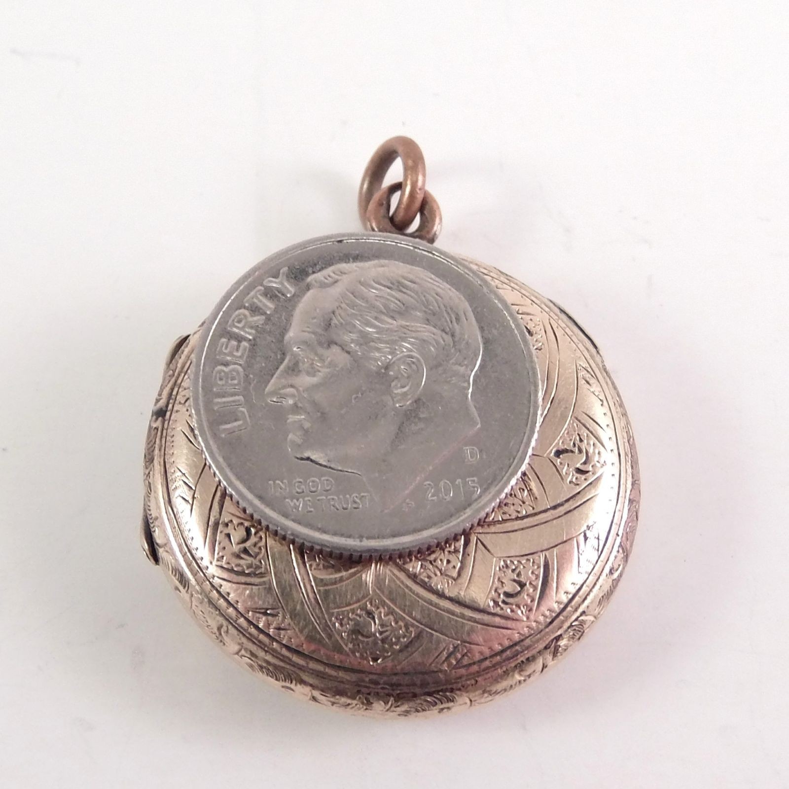 Antique Victorian Rolled Gold Engraved Round Locket Hair Receiver Ornate