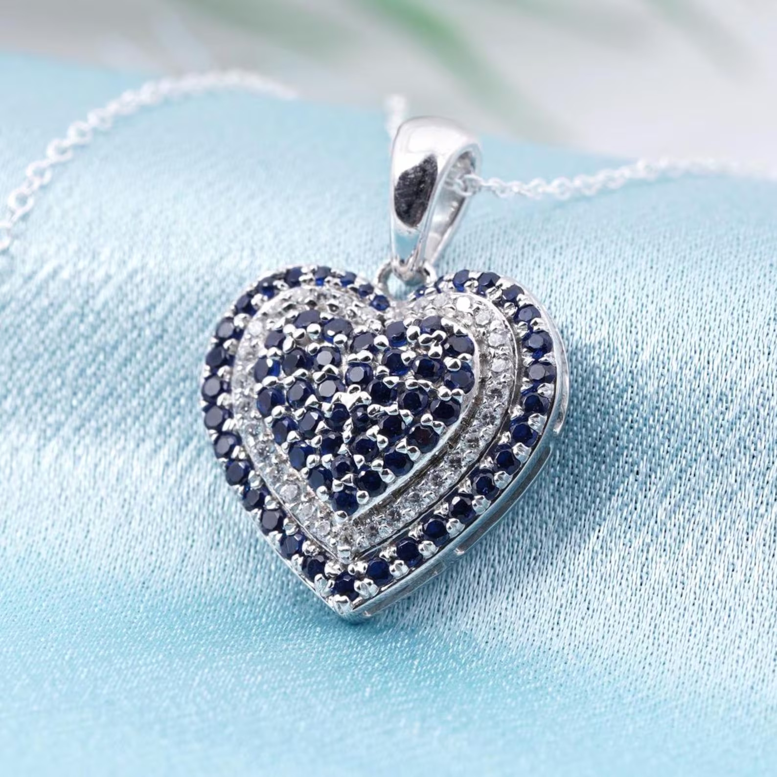 Blue Sapphire Pendant Heart Shape Pendant 925 Sterling Silver Pendants Gifts