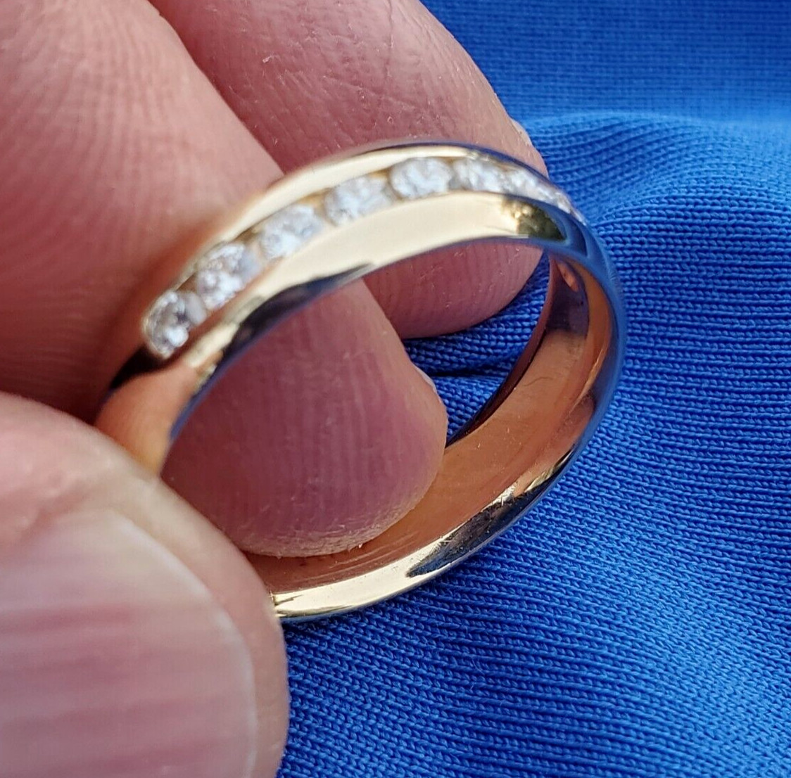 Original EARTH MINED DIAMOND Wide Wedding Band Dome Anniversary Ring 14K GOLD 9