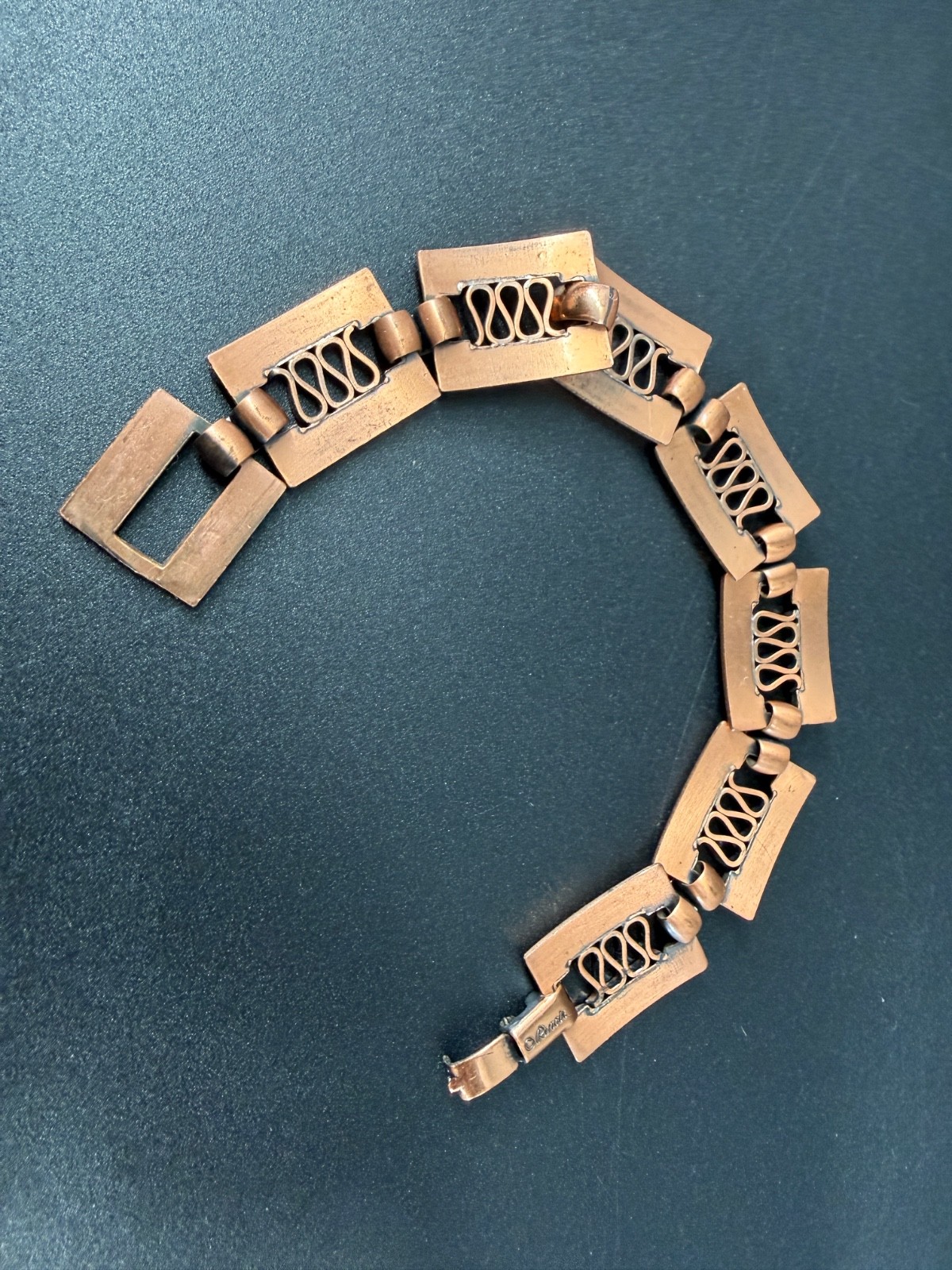 Vtg Renoir Copper Color Rectangle Link Mid Century Modernist Bracelet