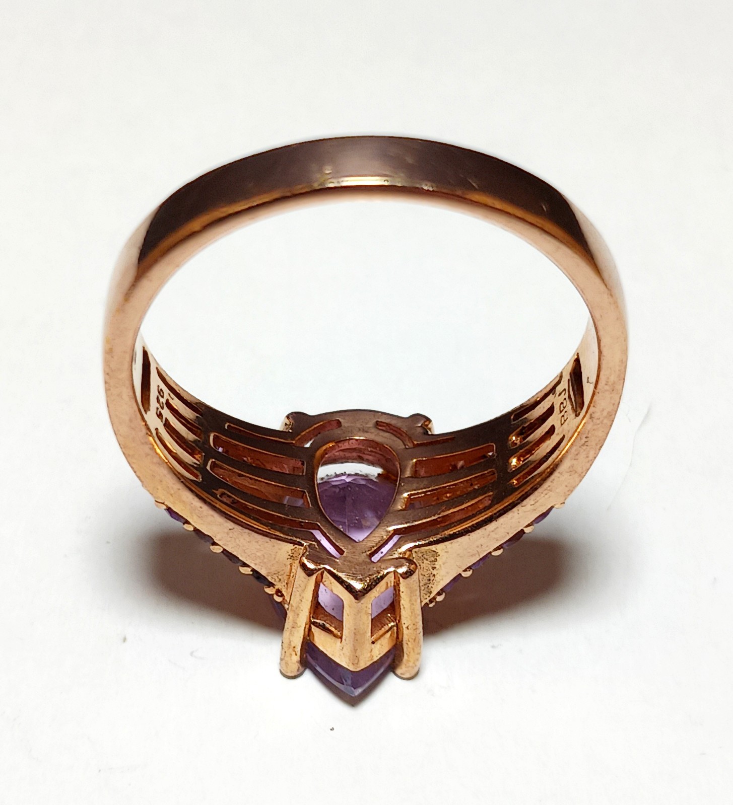 BBJ 925 Sterling Silver Teardrop Rose Gold Overlay Amethyst Ruby Ring Size 11.5