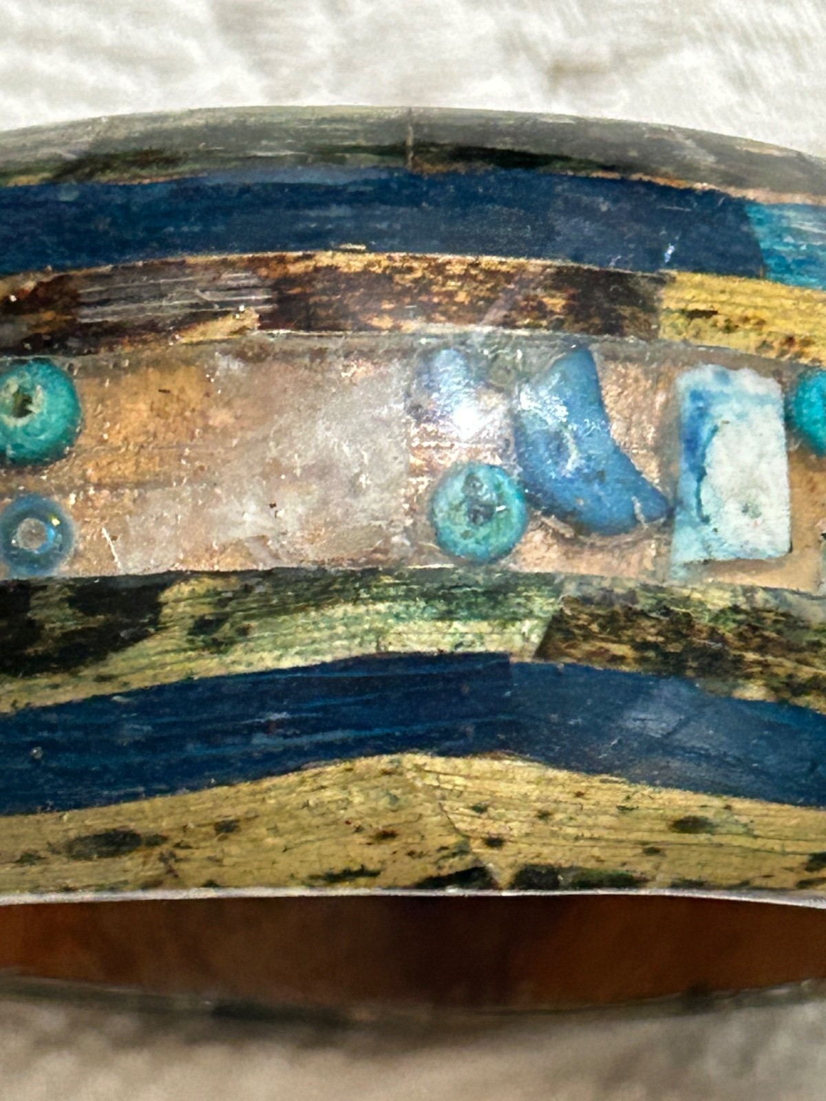Artisan Wood Resin Acrylic Bangle Bracelet Boho Chunky Peacock Colors