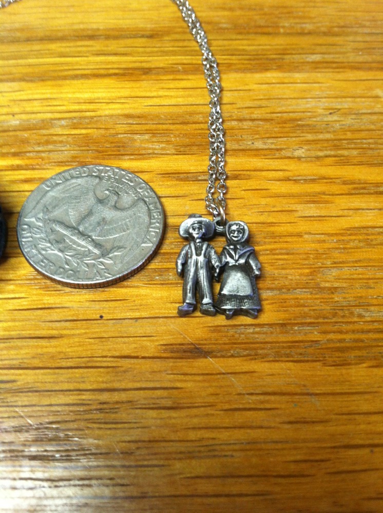 PEWTER TRINKET BOX EARRINGS NECKLACE PILGRIMS PIONEER VINTAGE