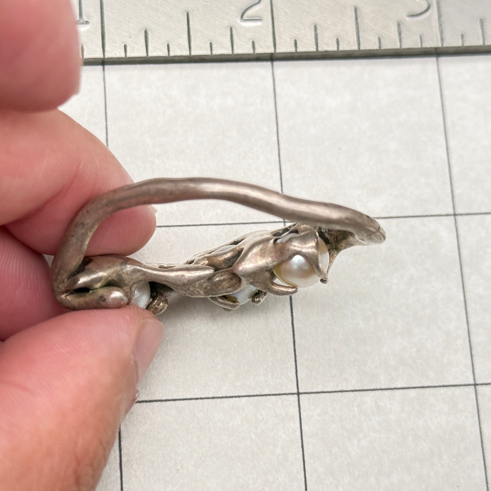 Vintage Brutalist Abstract Pearl Silver Pendant
