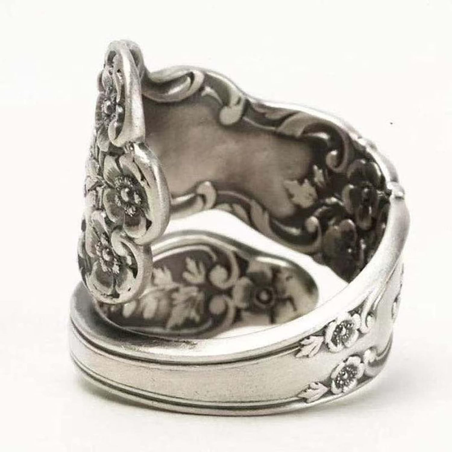 925 Sterling Silver Oxidized Spoon Ring Adjustable Vintage Jewelry for Women