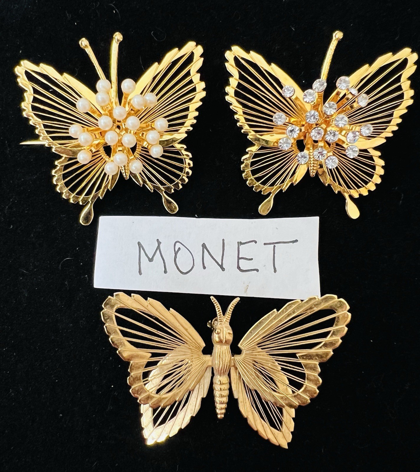 Lot 65 Vtg BUTTERFLY BROOCH Rhinestone Enamel 925 800 Silver GF Monet Trifari