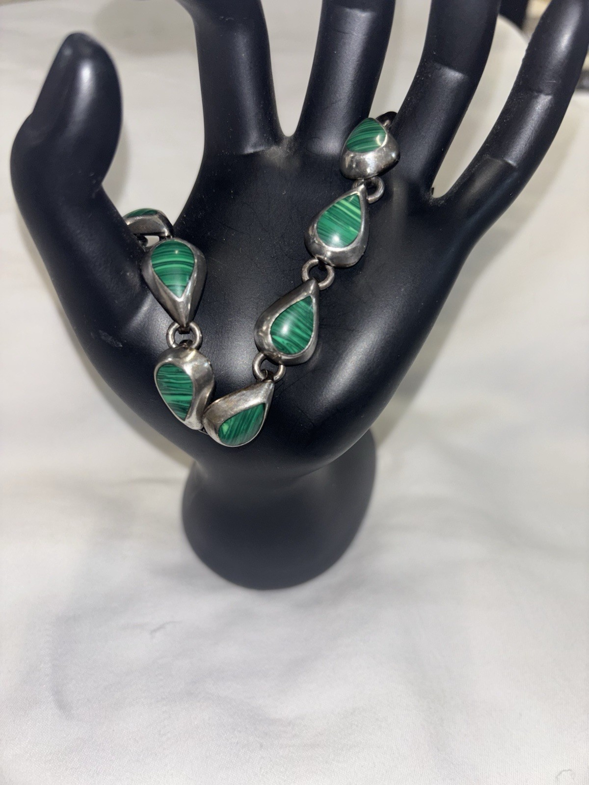 Vintage Mexican Sterling Silver Malachite Bracelet 925 MEXICO 27.48G TW 7″