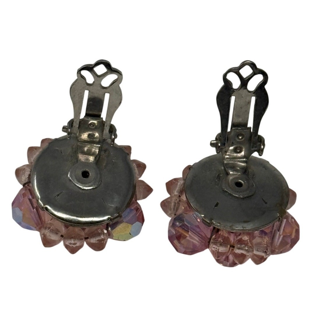 Vintage 1950s Pink Glass Bead Cluster Clip On Earrings Sparkle