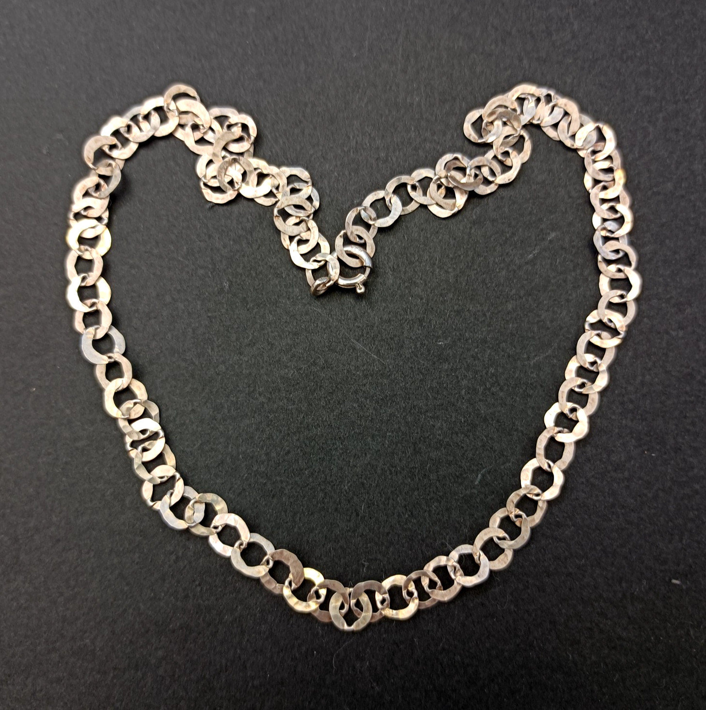 Sterling Silver Chain Necklace Handmade Flatt Hammered Rolo Unique Collar VTG