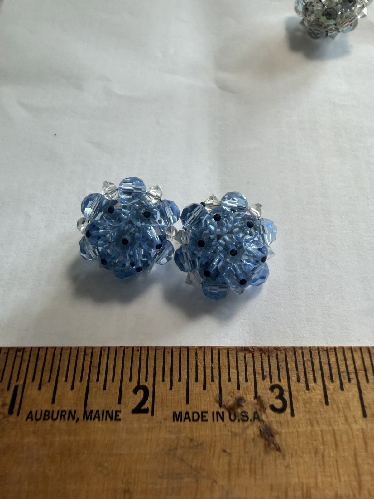 Blue Crystal Cluster Clip On Earrings