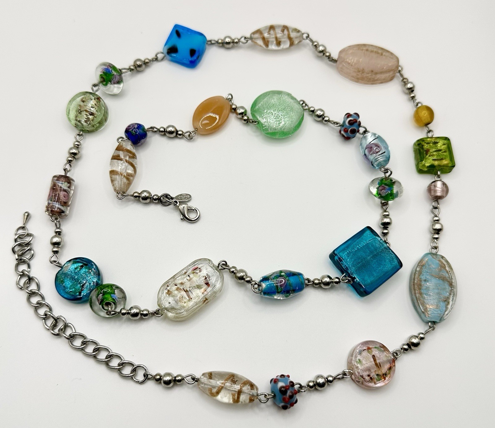 Vintage Murano Venetian Glass Necklace Chain Signed Premier Designs 33″-37″