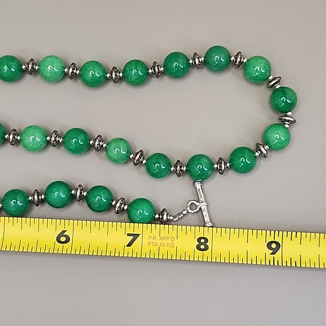 Jade Beaded Necklace Bracelet Set Green Stone Stainless Steel JTV 20″