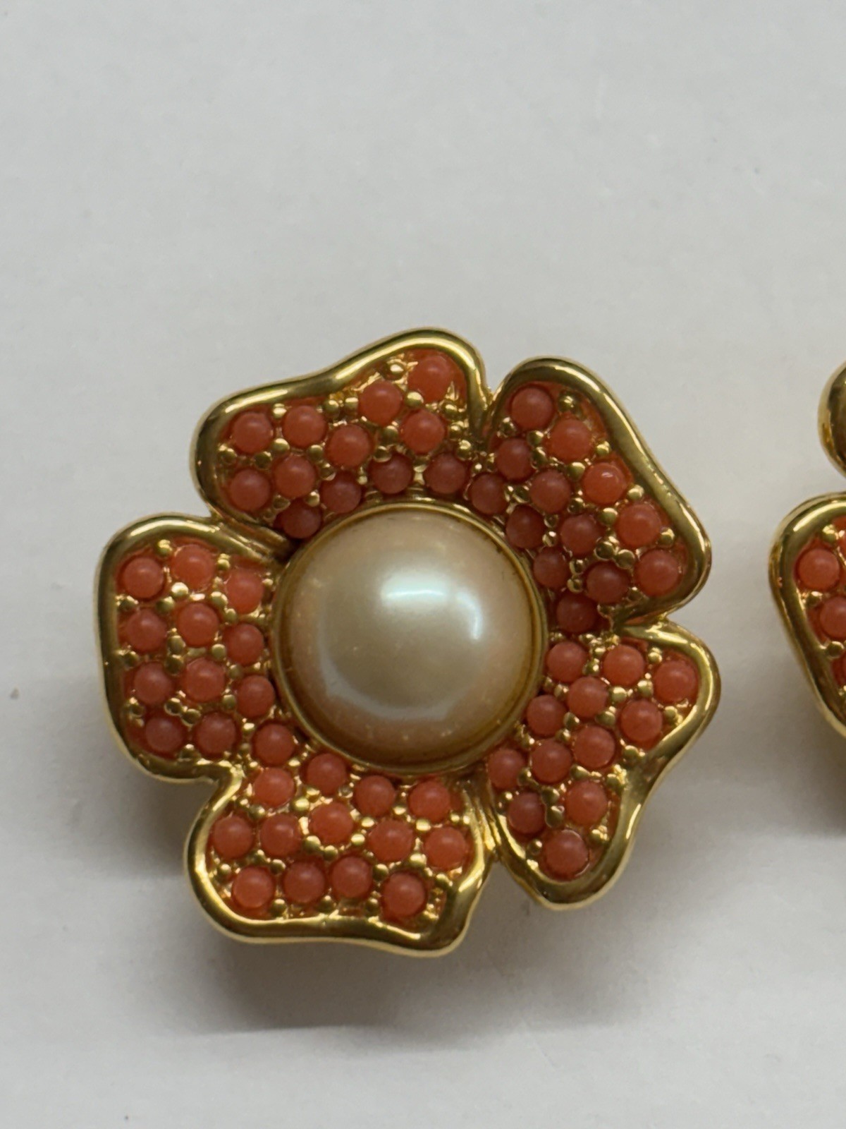 Vintage JOAN RIVERS Signed Pearl Cabochon Clip Earrings High End Costume Jewelry