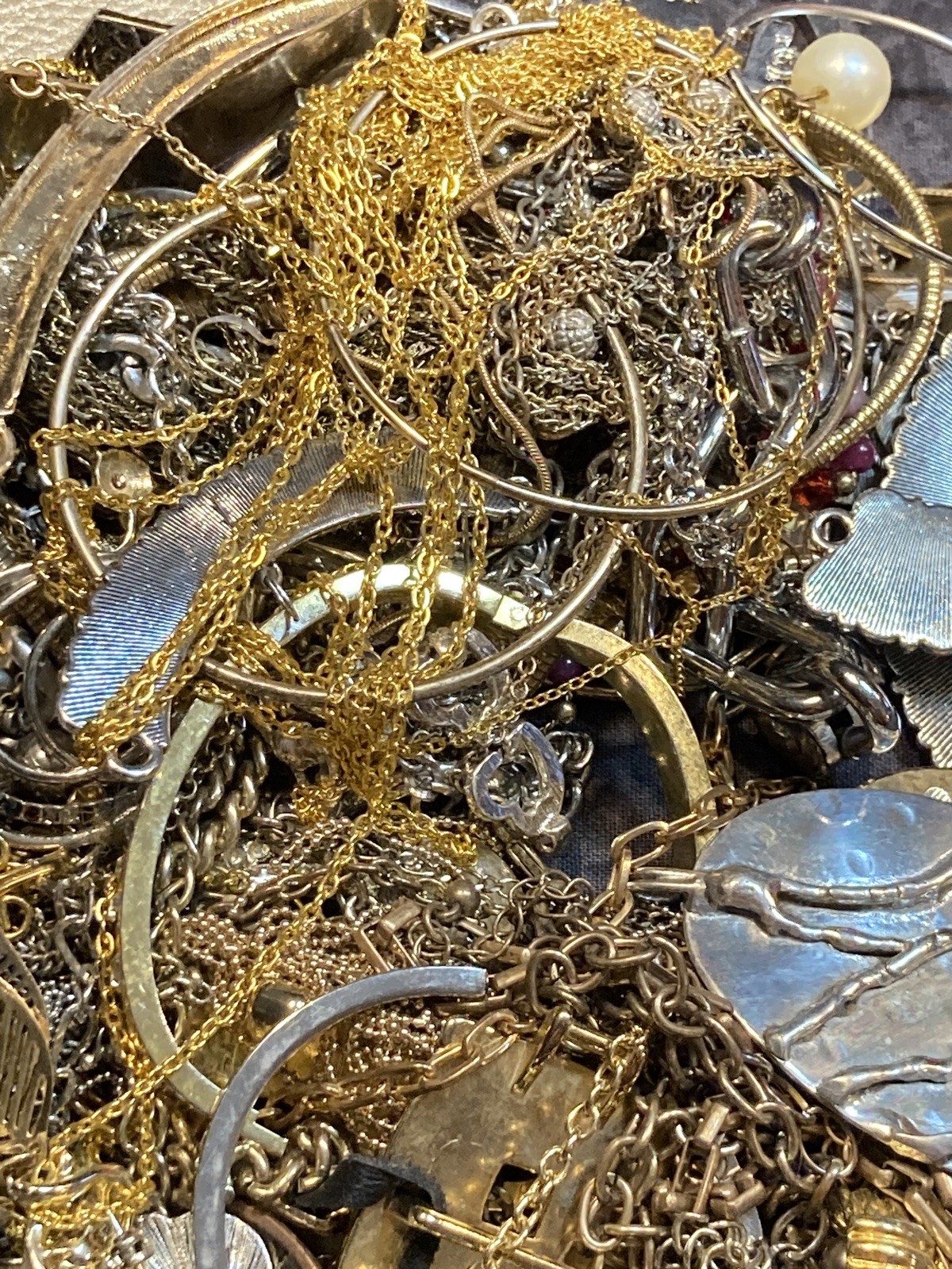 3 LB Broken Tangled Gold & Silver Tone Jewelry Lot Treasure Hunt Unsearched