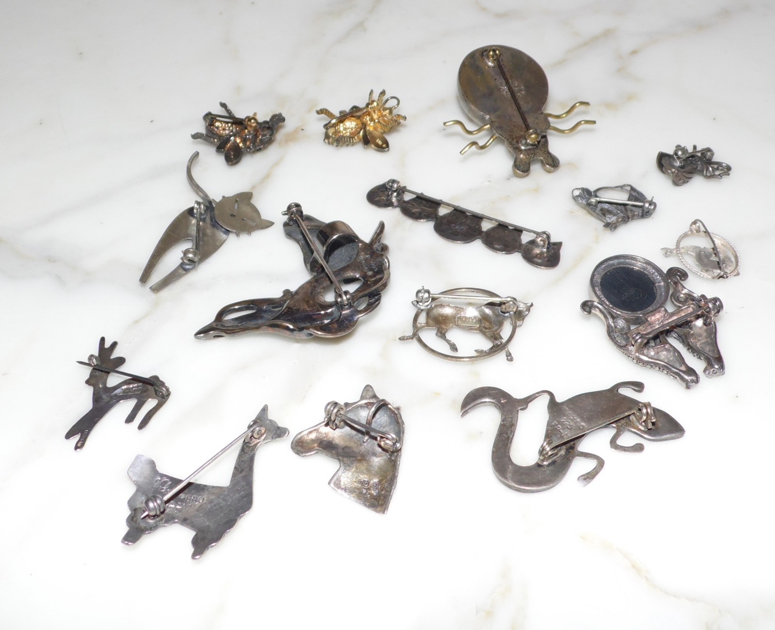 90 g Sterling Silver 925 Vintage Brooches Pins Jewelry Lot of 15 Animals