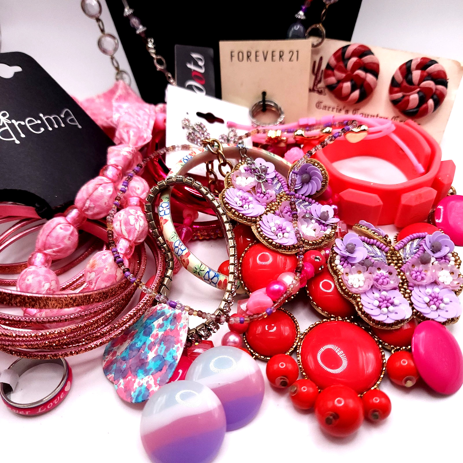 Pink Hue Estate Jewelry Bundle 1lb Mixed Fashion Jewelry Vintage Resale Lot