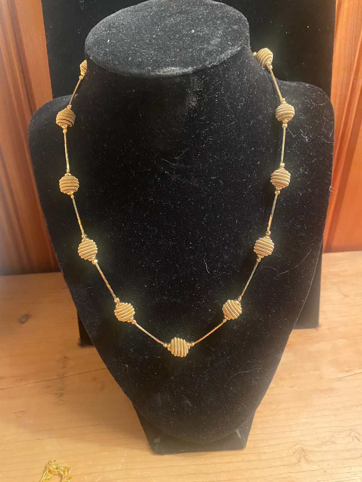 Trifari Gold Tone Beaded Necklace Textured Orb Beads Signed Elegant 18″