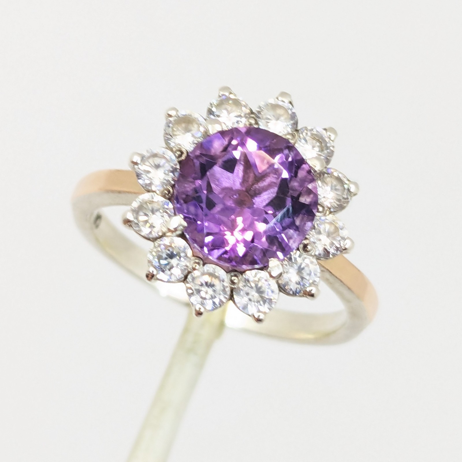Vintage Luxury RING Silver 925 with Bright Amethyst -size: 7.5US (17.5mm) | #110