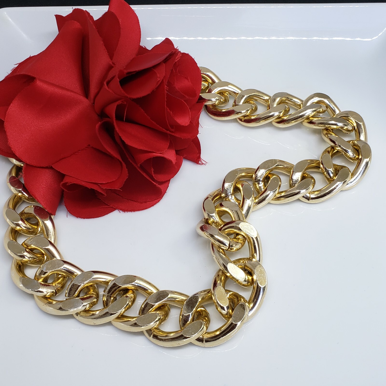 Trendy Gold Link Thick Choker Statement Necklace Chic Collar Runway Chain