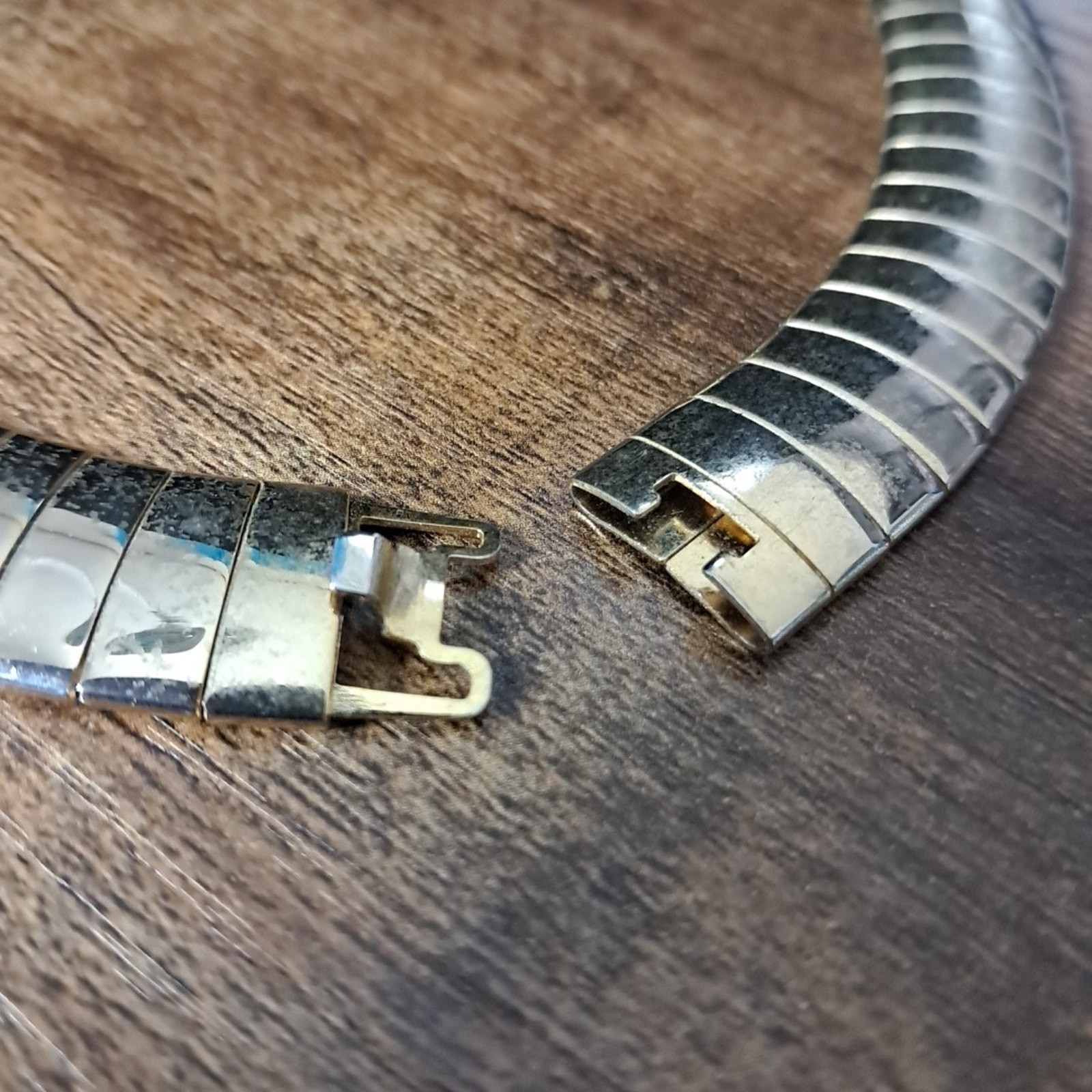 Vintage Cleopatra Style Bar Link Flexible Collar Necklace Choker Gold Tone