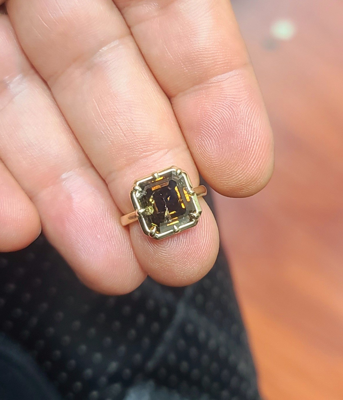 14k Yellow Gold Engagement Ring 4.46ct.Natural Asscher Cut Champagne Diamond