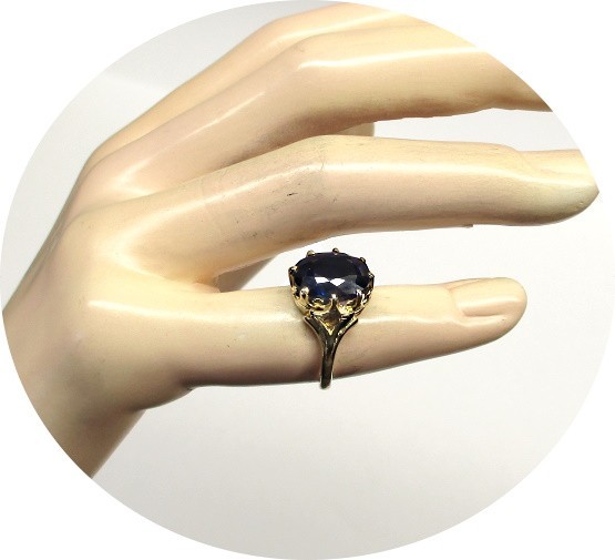 Pretty – Deep Blue TANZANITE Ring – Solid 14k Yellow Gold – Antique Mtg…